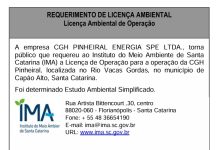 Requerimento CONCESSÃO DE LICENÇA AMBIENTAL Licença Ambiental de operação – cgh pinheiral energia spe ltda
