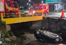 Carro capota e cai dentro de rio durante a madrugada em Lages