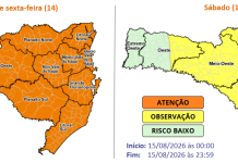 Santa Catarina enfrenta risco alto para temporais, granizo e chuva intensa até sábado
