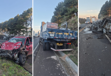 Atualização – Homem de 45 anos fica gravemente ferido após Strada bater em caminhão e pegar fogo na SC-114