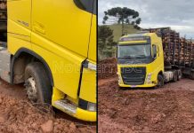 Pela terceira vez, carretas carregadas com toras de pinus bloqueiam estrada no interior de São Joaquim e causam revolta entre moradores